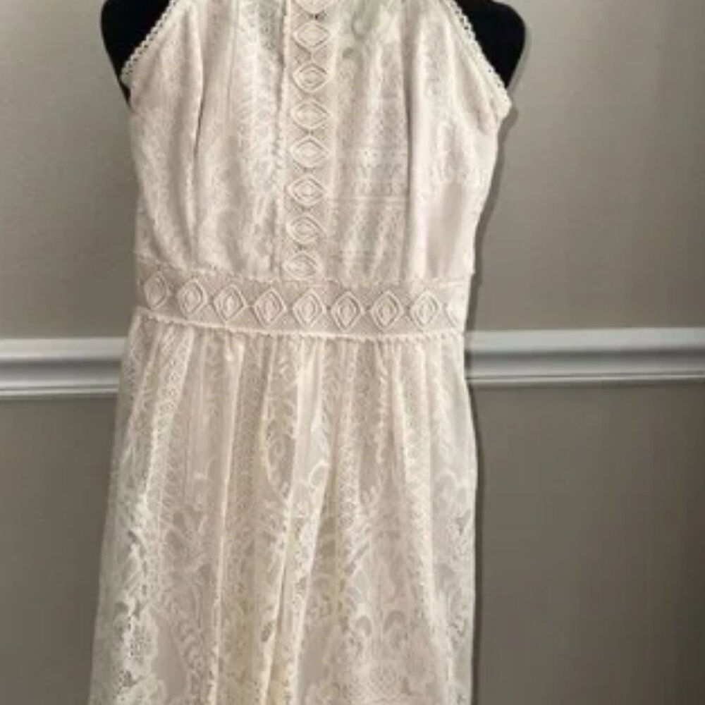 Charming CottageCore Romantic Lace Women’s Sleeveless Dress cream/beige XS